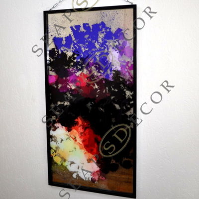 СОСТАРЕННАЯ КАРТИНА. A2. 1200X600. ABSTRACT SCARLET, BLACK, BLUE #91