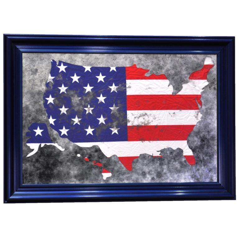 USA FLAG UNDER ANTIQUE MIRROR X6 500 X 700 № 2491